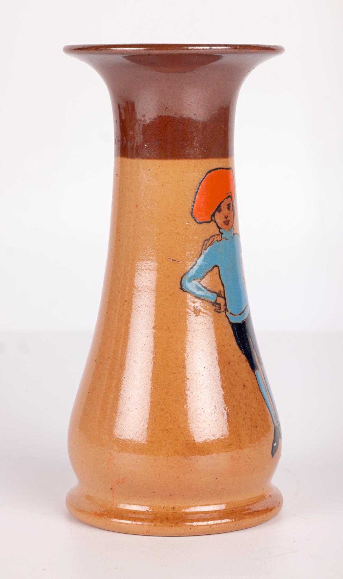 John Hassell Doulton Lambeth Twins Ware Painted Salt Glazed Vase For Sale 5