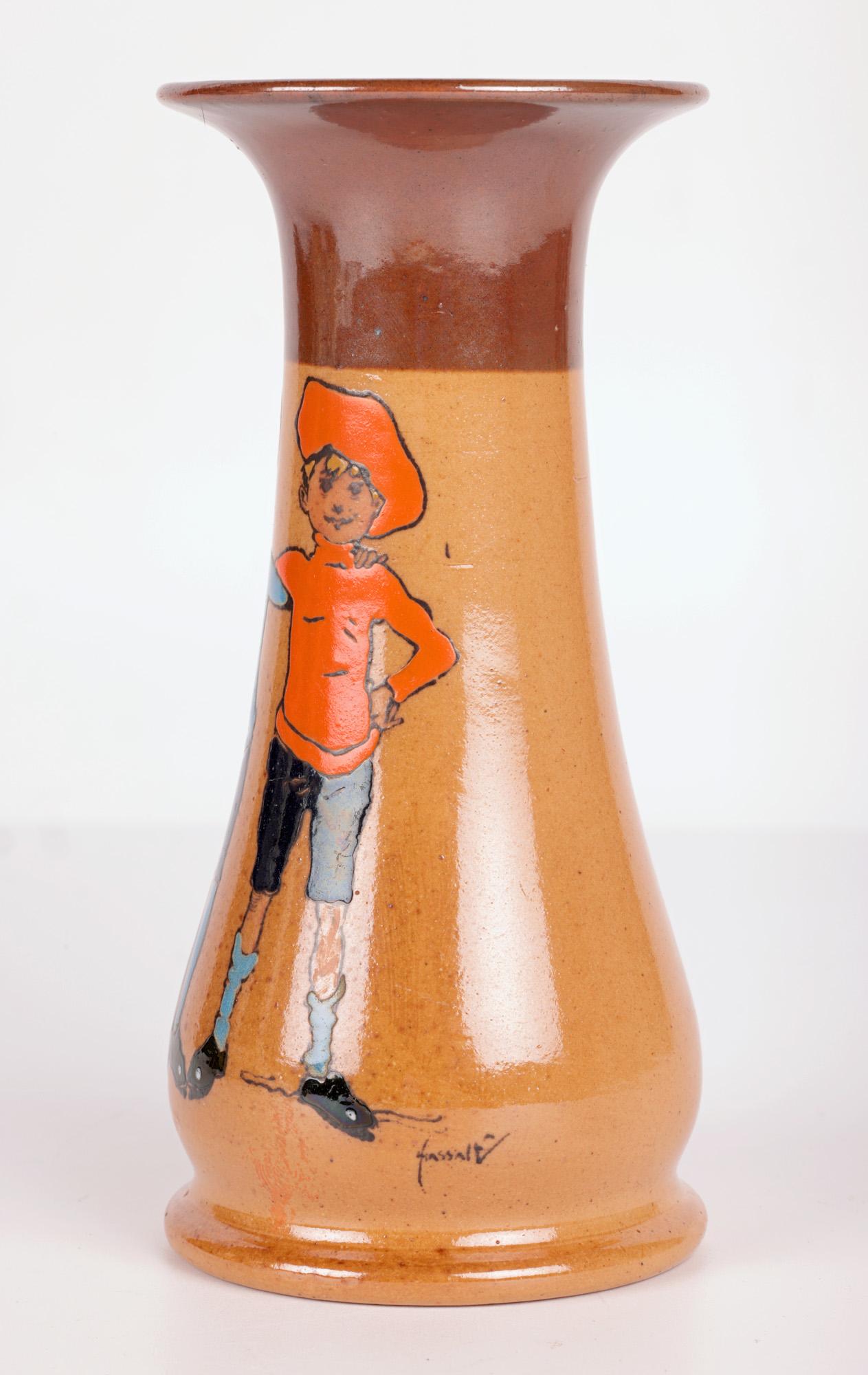 John Hassell Doulton Lambeth Twins Ware Painted Salt Glazed Vase For Sale 8
