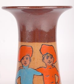 John Hassell Doulton Lambeth Twins Ware Painted Salt Glazed Vase