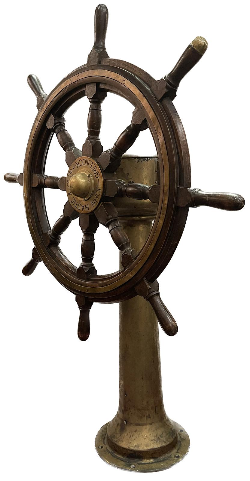 A late 19th century John Hastie & Co. Ltd. Greenock ship's wheel with stand. 

Dimensions: 52.25