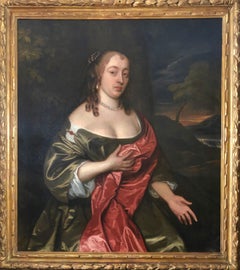 17th Century Portrait of a Lady in a Green Dress and Red Cloak By John Hayls.