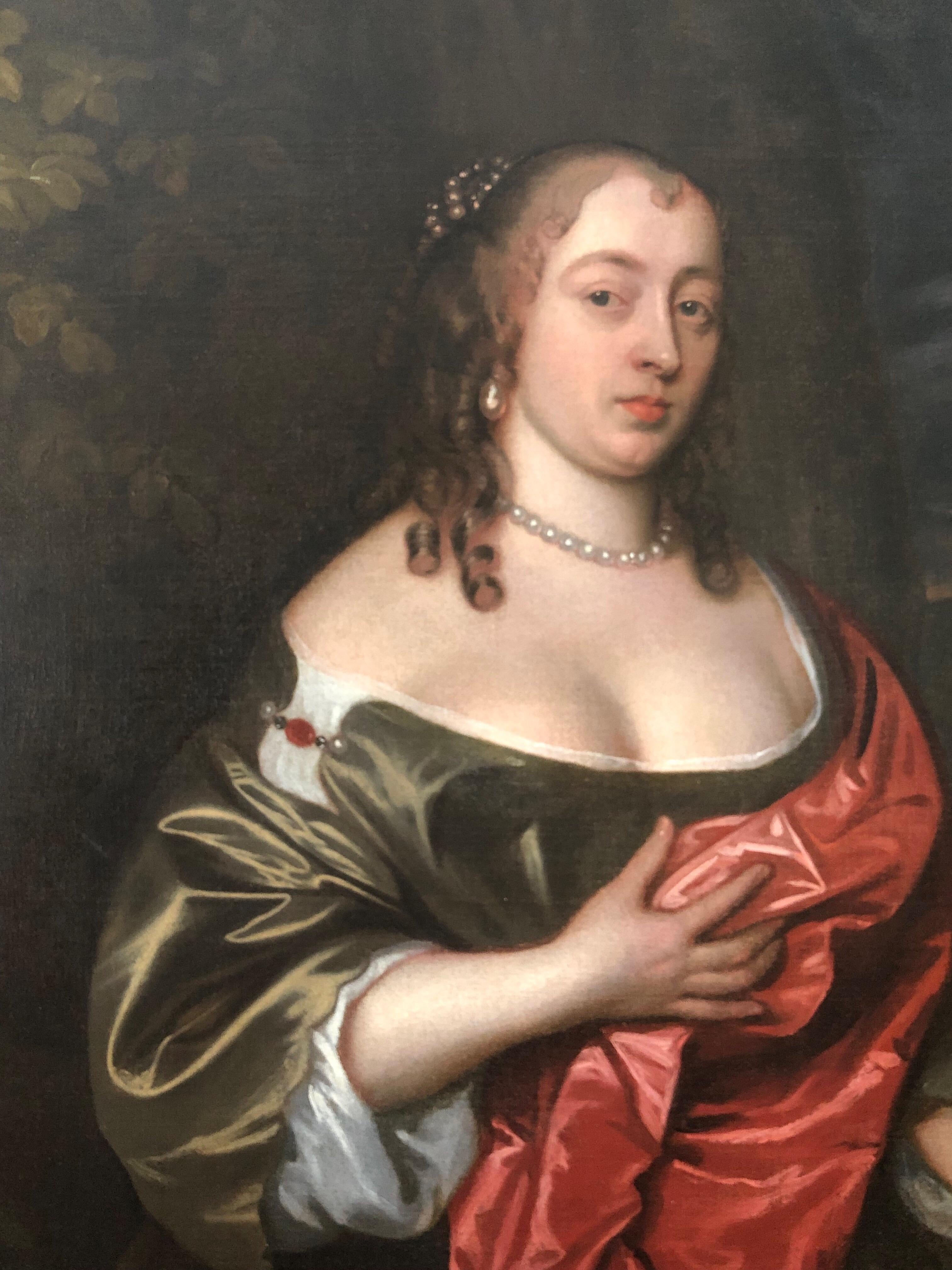 17th Century Portrait of a Lady in a Green Dress and Red Cloak By John Hayls. 3