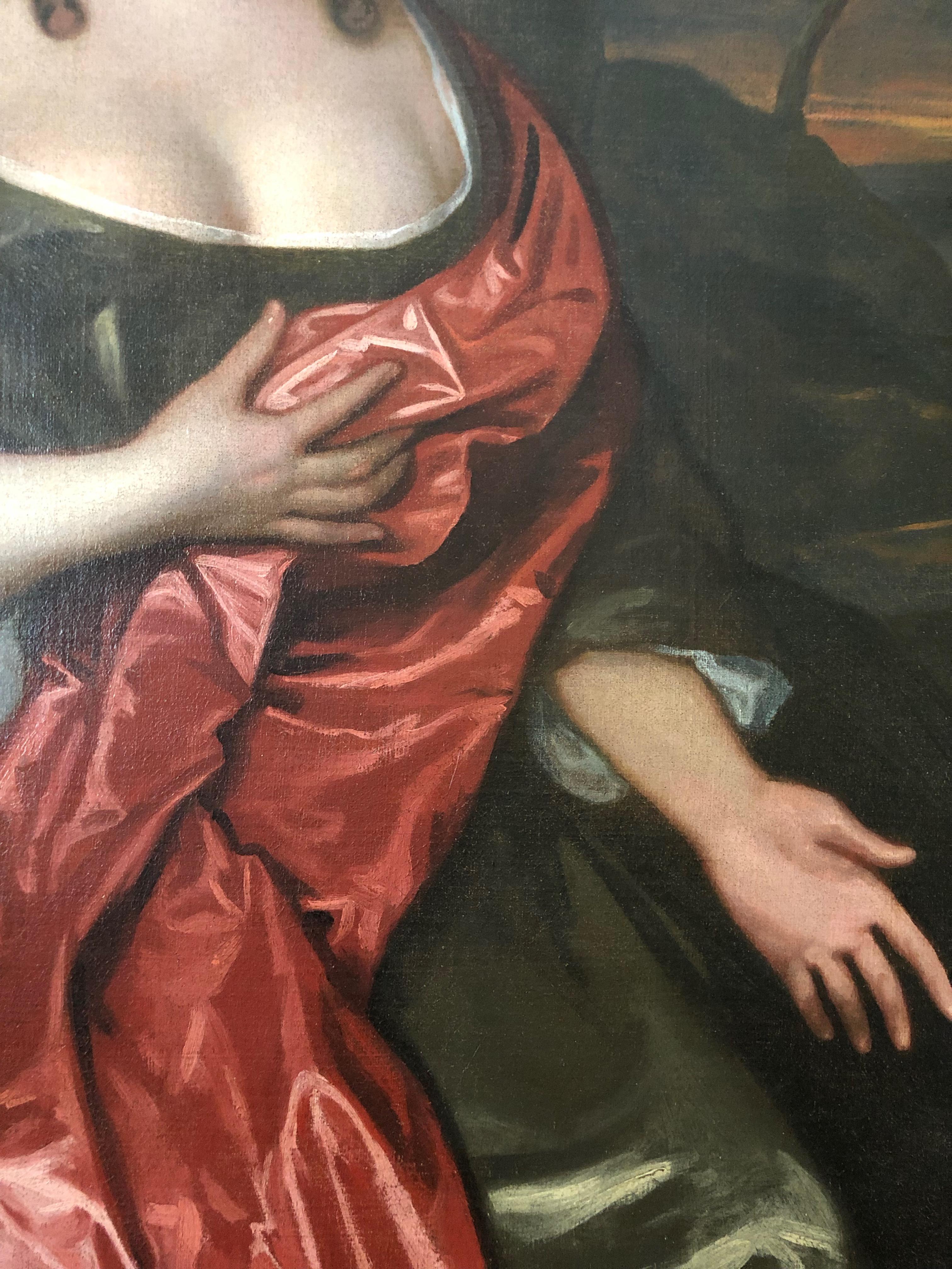 17th Century Portrait of a Lady in a Green Dress and Red Cloak By John Hayls. 4