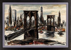 John Haymson "Brooklyn Bridge" Oil Painting of New York Skyline, circa 1955