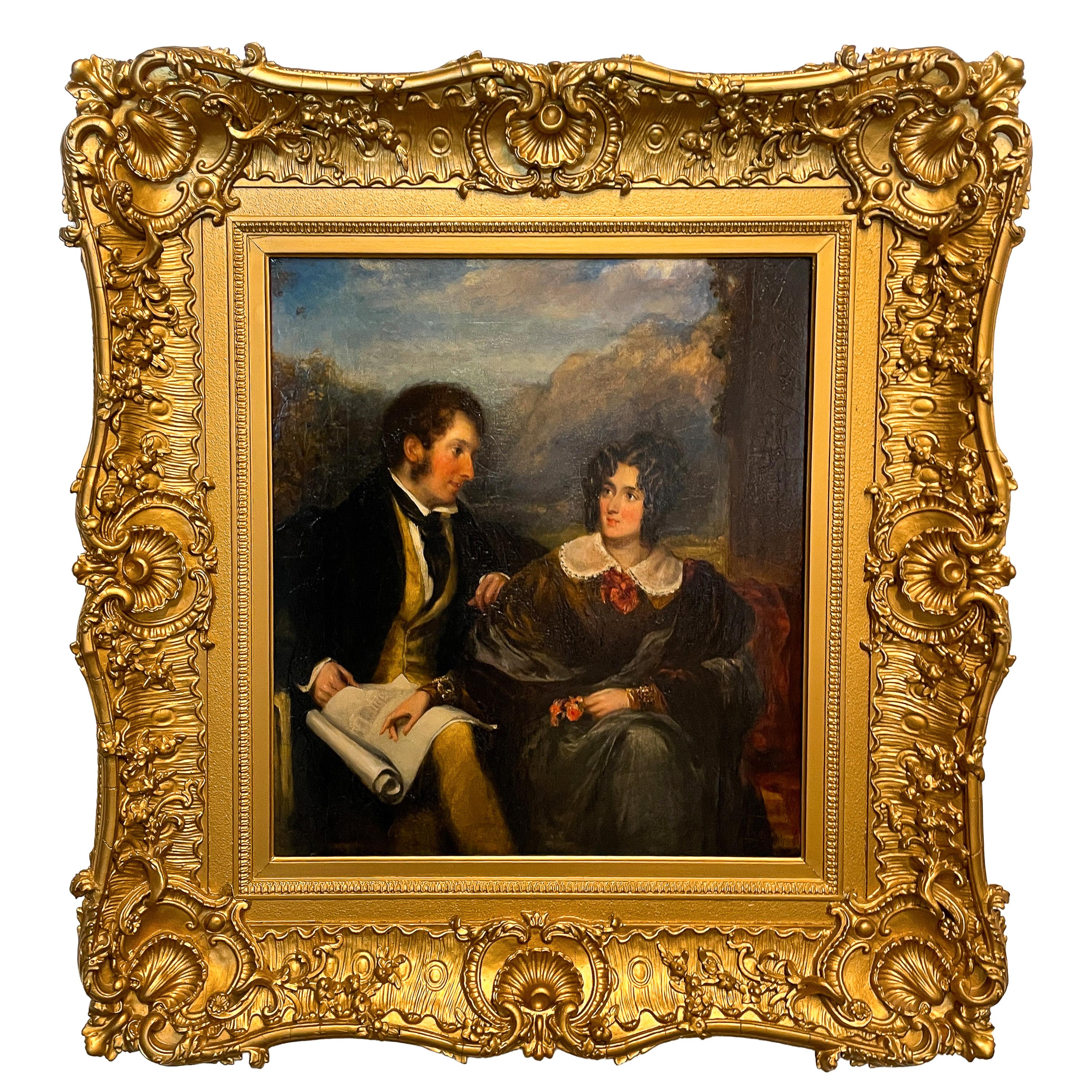 Antico dipinto a olio Ritratto aristocratico di John Ogle Kirkley Hall Northumbria - Painting di John Hayter RA