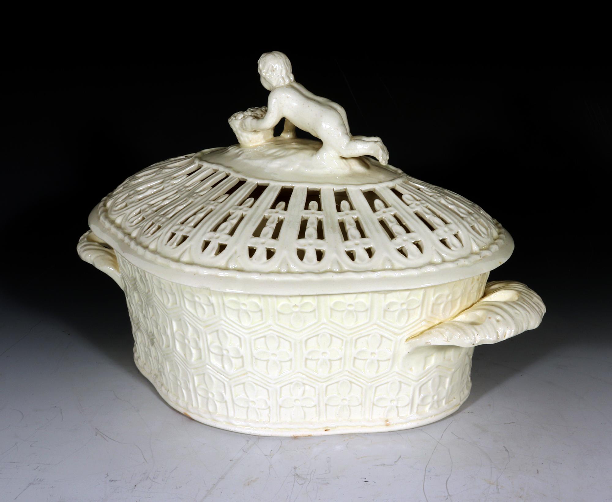 John Heath Creamware Chestnut Covered Baskets and Stands with Figural Finial 3