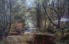 A Woodland Stream - Scottish Edwardian Impressionist art landscape oil painting