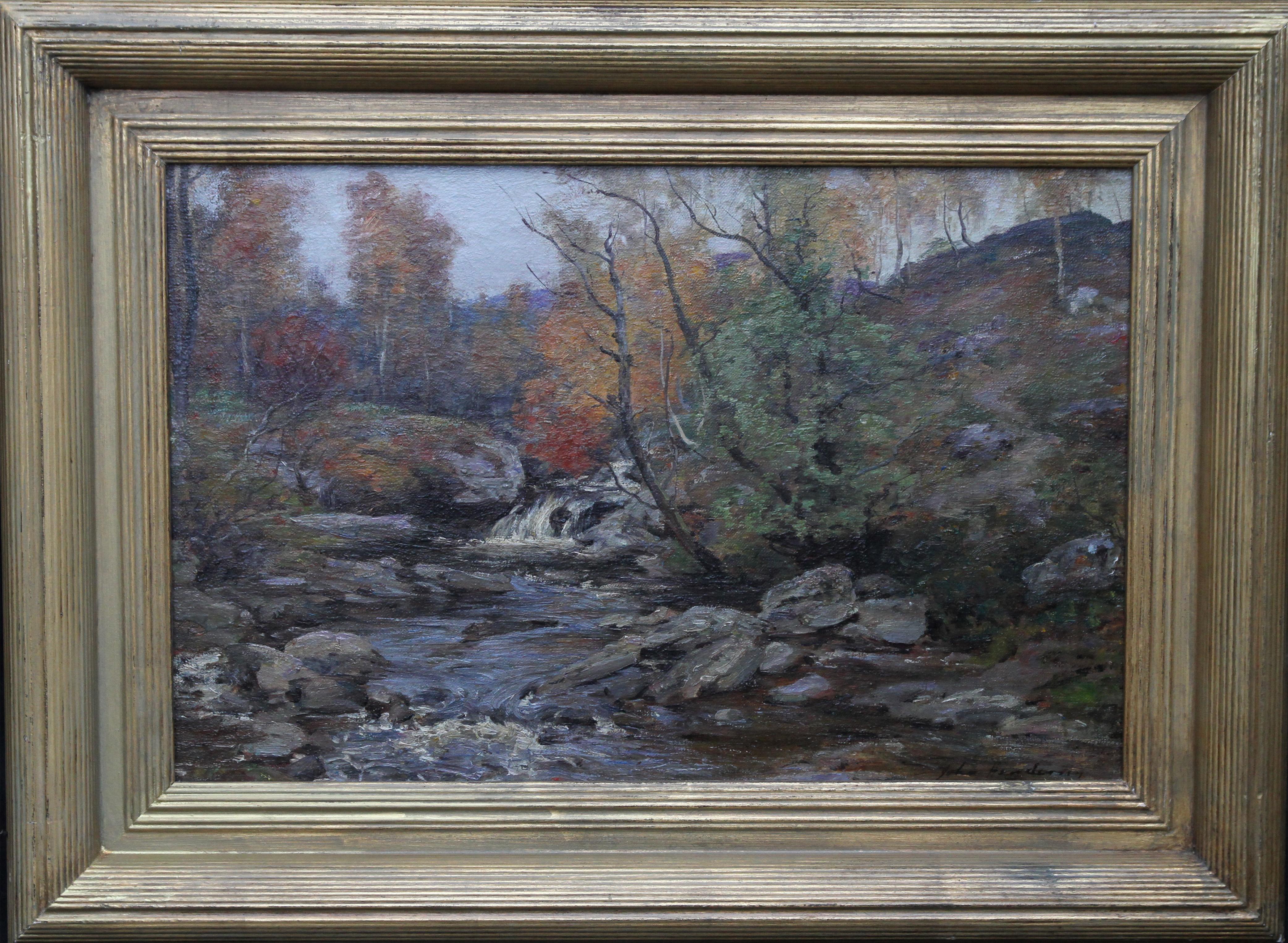 Landscape Painting John Henderson - Autumn in the Glen - Peinture à l'huile d'un paysage fluvial impressionniste écossais