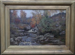 Antique Autumn in the Glen - Scottish Impressionist art river landscape oil painting