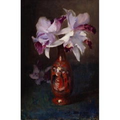 Still Life With Orchids, Early 20th-Century Scottish Oil Painting