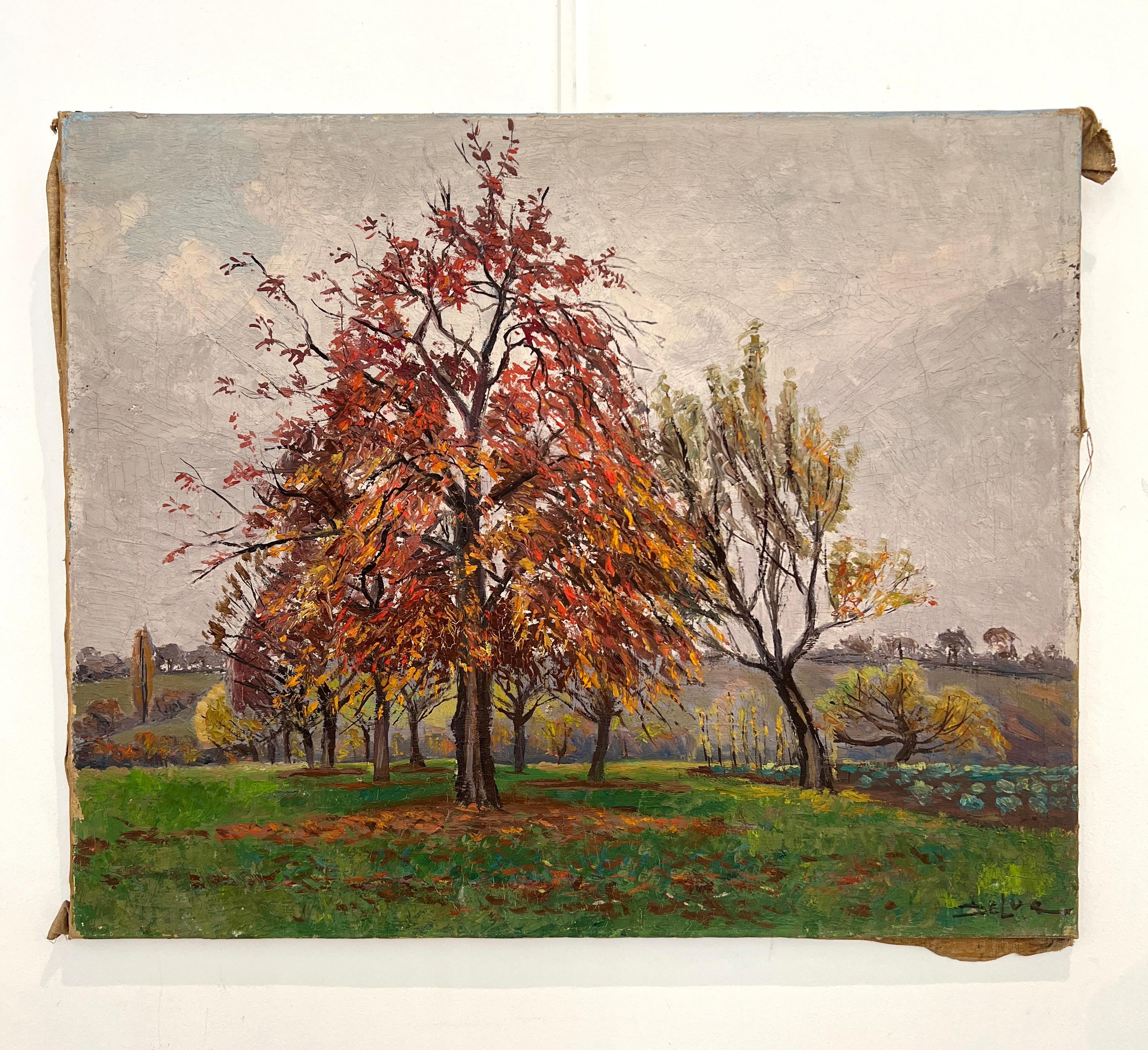 Huerto en otoño en Hermance, Ginebra - Painting de John Henri Deluc