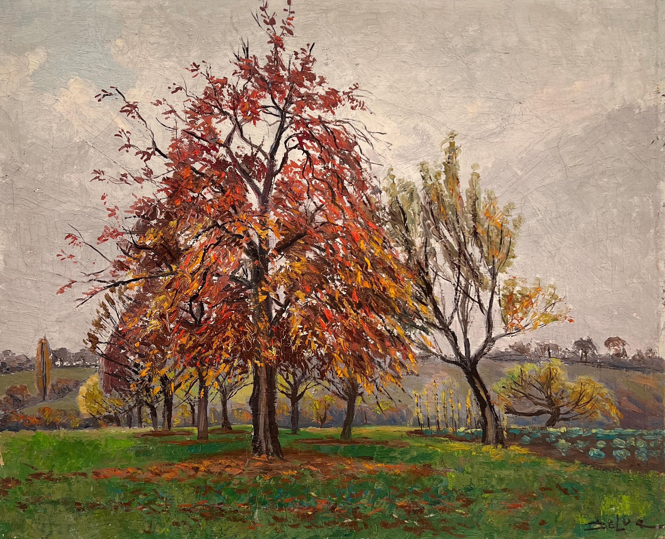 Landscape Painting de John Henri Deluc - Huerto en otoño en Hermance, Ginebra
