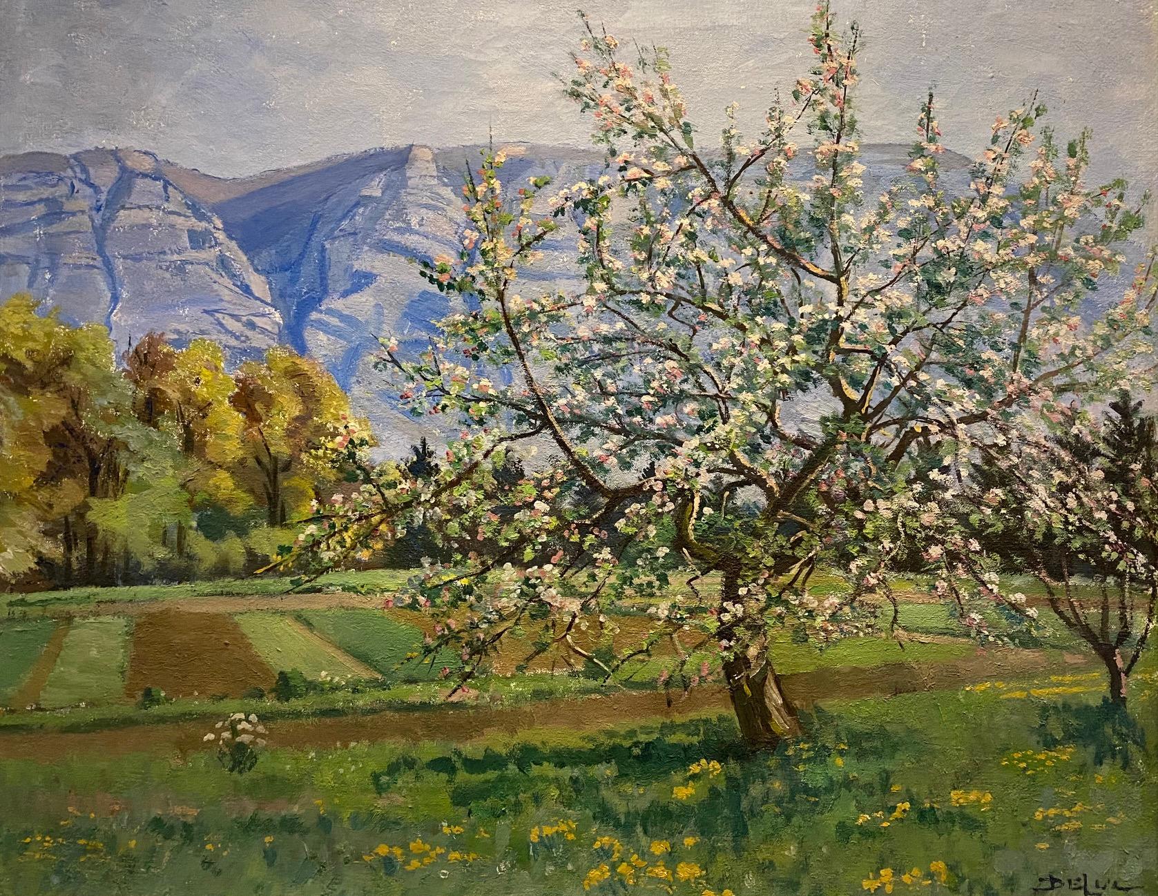 Landscape Painting di John Henri Deluc - "À Troinex, Ginevra" di Henri Deluc - Olio su tela (1942) 50x61 cm