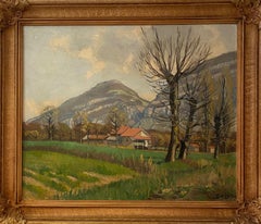 La campagne genevoise et le Salève par John Henry Deluc - Huile sur toile 50x61 cm