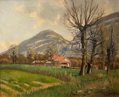 Geneva countryside and Salève by John Henri Deluc - Oil on canvas 50x61 cm