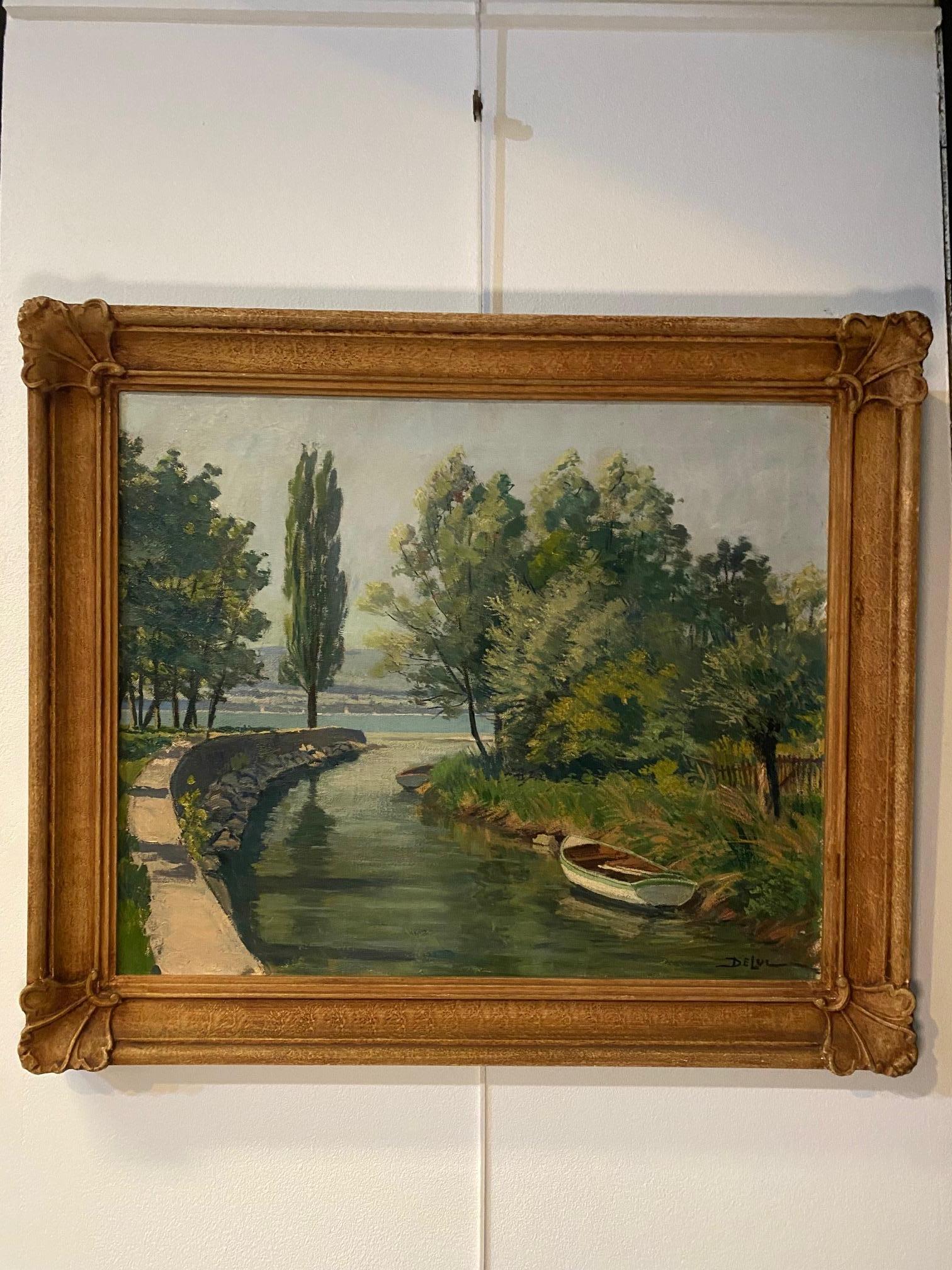 Mouth of Hermance by John Henri Deluc - Oil on canvas 50x61 cm For Sale 1