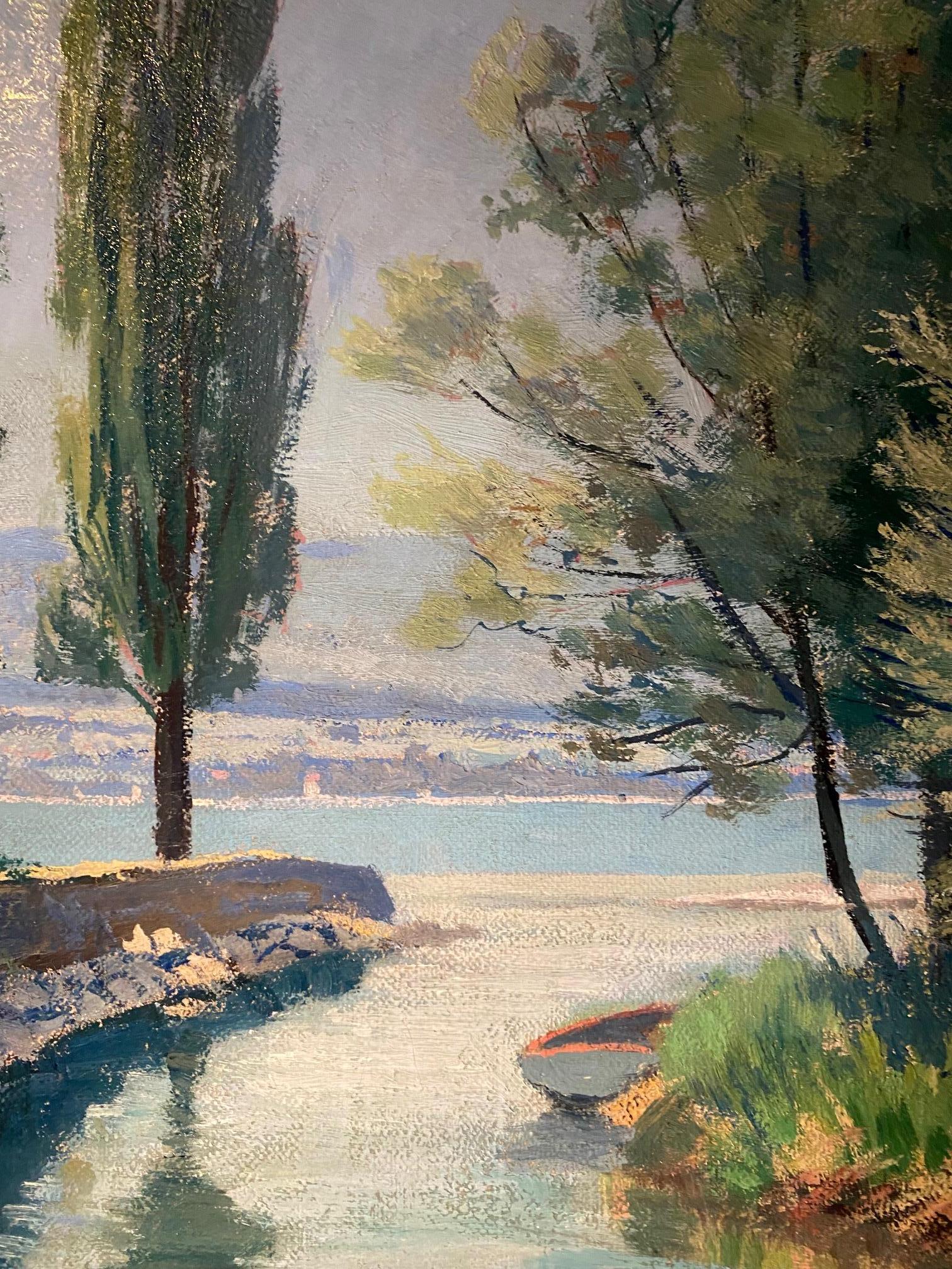Mouth of Hermance by John Henri Deluc - Oil on canvas 50x61 cm For Sale 5