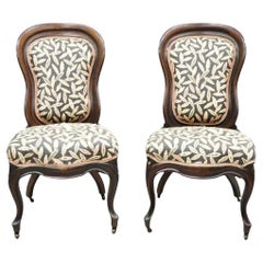 John Henry Belter Victorian Laminated Rosewood Slipper Lounge Chairs - a Pair