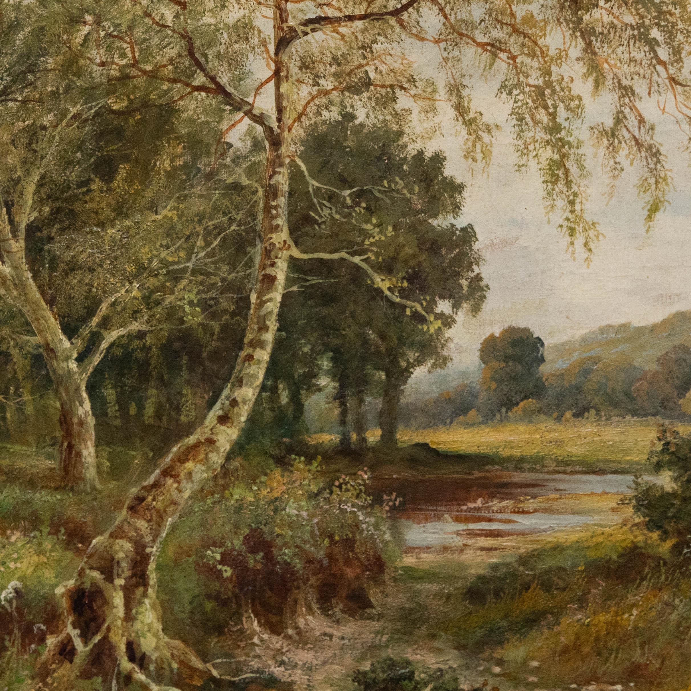 John Henry Boel (fl.1890-1915) - Gerahmtes Ölgemälde, Birkenbäume am Flusss, 1893, gerahmt 3