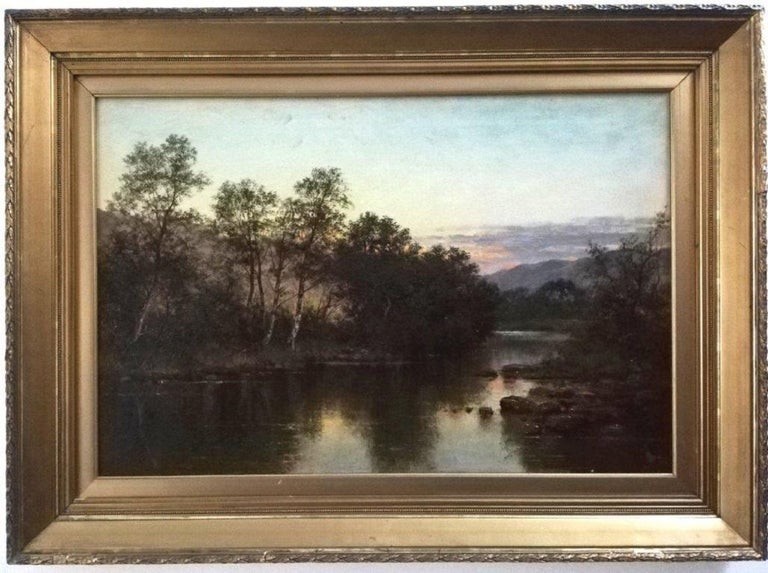 Scottish Evening River Landscape, original oil on canvas - Painting by John Henry Boel
