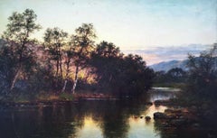 Scottish Evening River Landscape, original oil on canvas