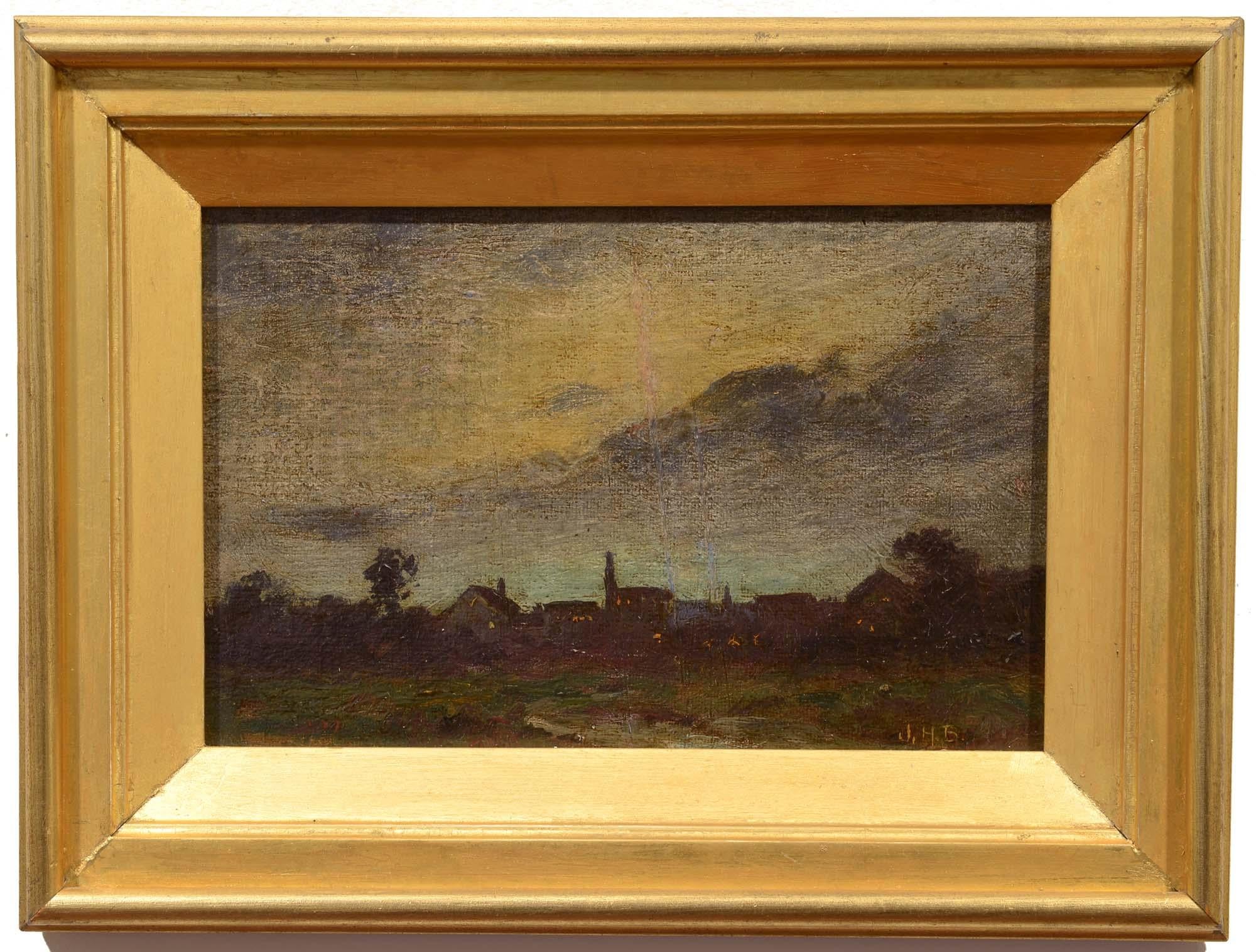 Village at Night, Joseph Henry Boston, Impressionist - Painting by John Henry Boston