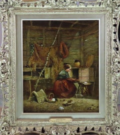 Olio originale su tela. John Henry Dell, "Raccogliere le uova".