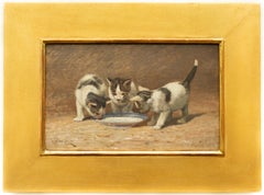 Kittens Drinking Milk by American Artist John Henry Dolph, 19th-Century, Signed