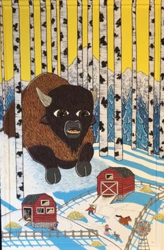 El bisonte se acerca a las granjas en invierno