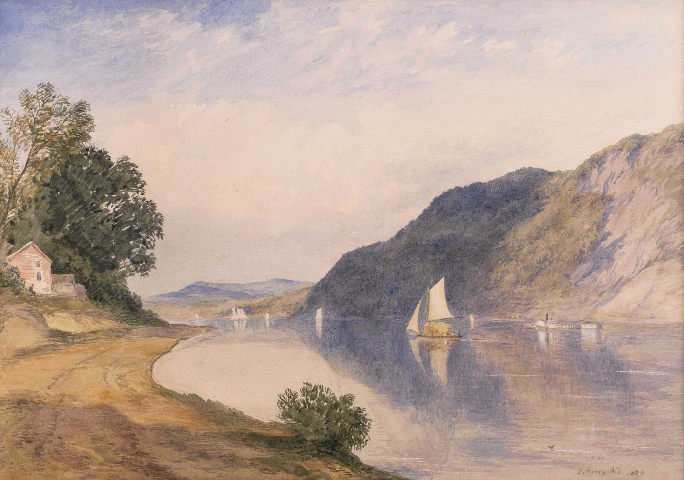John Henry Hill (1839-1922) 
In the Hudson Highlands, 1884 
Watercolor on paper
10 1/4 x 14 3/4 inches
Signed lower right

John Henry Hill, a distinguished landscape painter, hailed from a family of artists. His father, John William Hill, was a