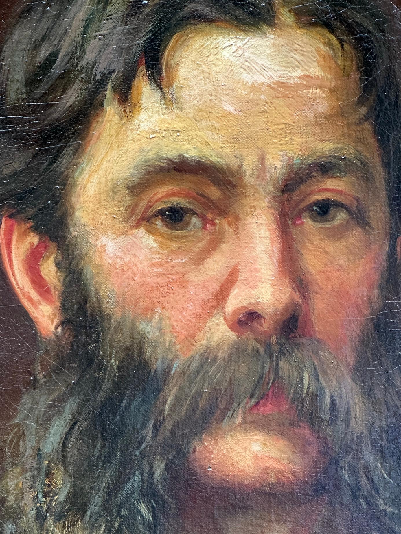 Early 20th century English self portrait of an artist holding his palette, brush - Painting by John Henry Sylvester