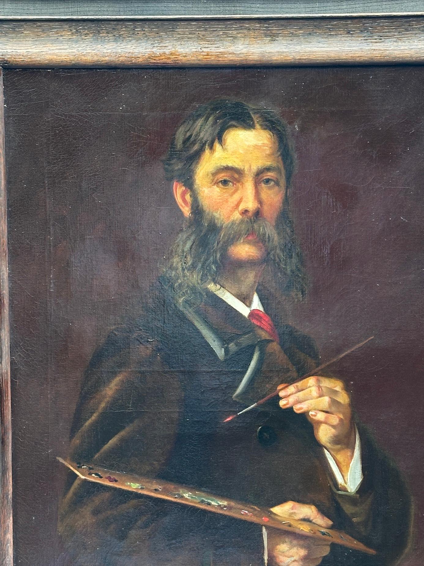 Early 20th century English self portrait of an artist holding his palette, brush For Sale 2