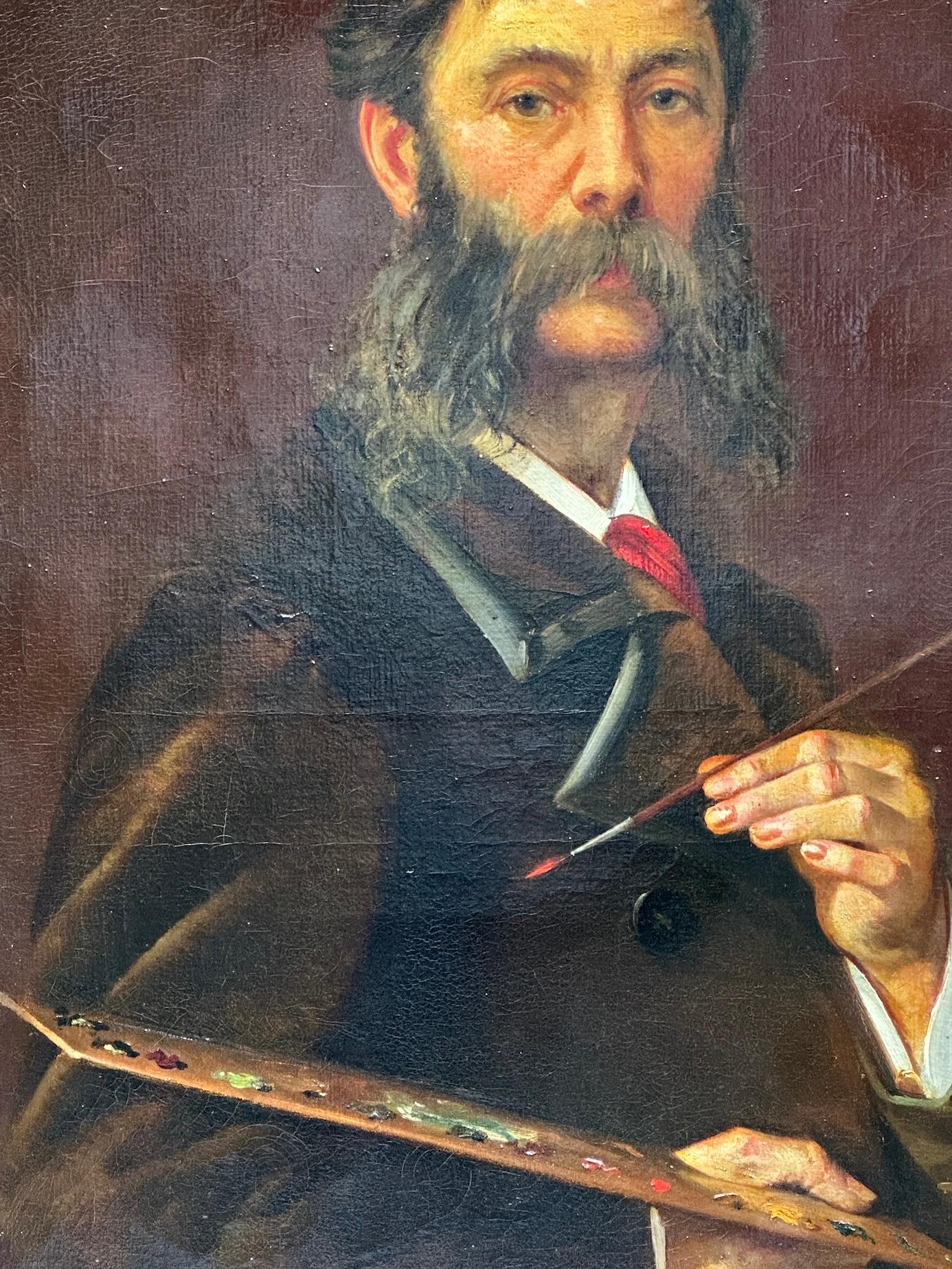 Early 20th century English self portrait of an artist holding his palette, brush For Sale 4