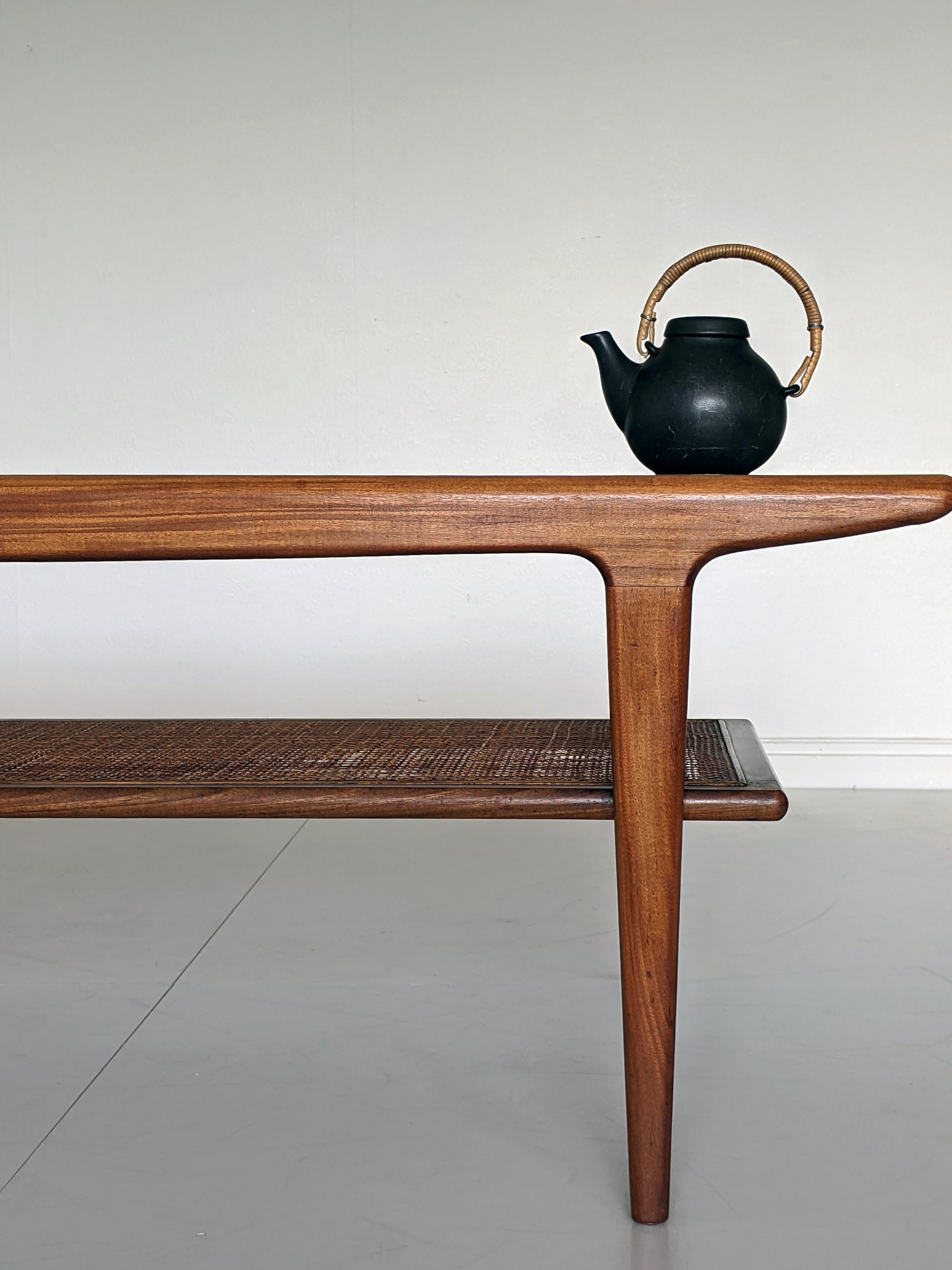 John Herbert for Younger, Mid Century Danish Style Teak and Cane Coffee Table 2