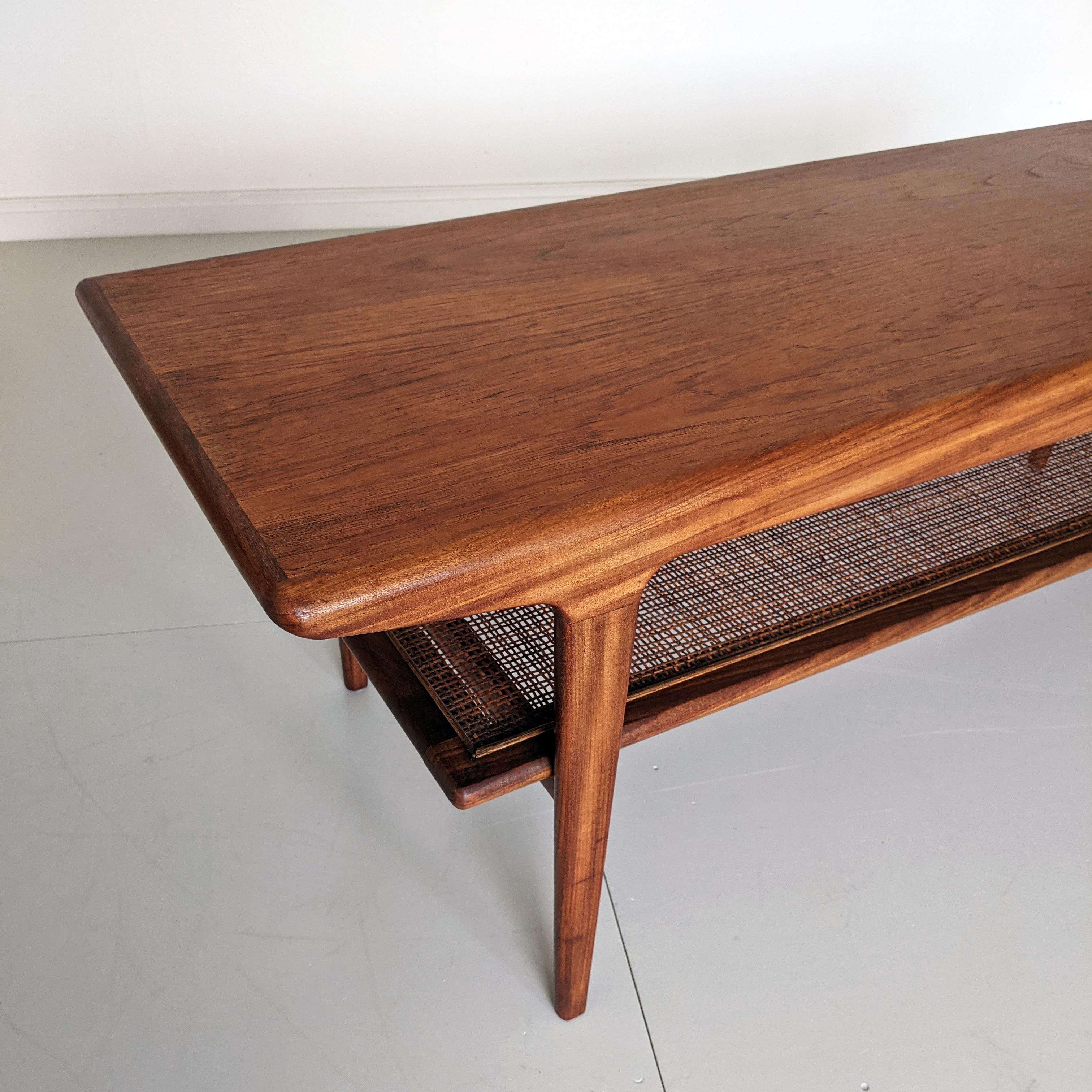 Carved John Herbert for Younger, Mid Century Danish Style Teak and Cane Coffee Table