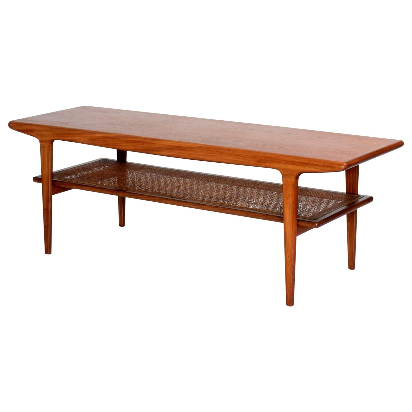 John Herbert for Younger, Mid Century Danish Style Teak and Cane Coffee Table