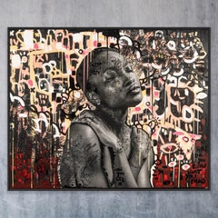 "Moment der Klarheit"- Reichhaltige dunkel gefärbte Mixed Media Malerei/Fotokollaboration