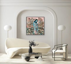 "Proteger", pintura figurativa acrílica sobre lienzo