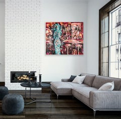 "Fade Into You"- Colorful, Semi Abstract Figurative Mixed Media Painting