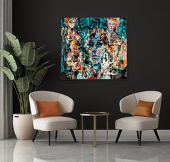 "Smooth Operator"- Colorful Abstract/Figurative Mixed Media Painting