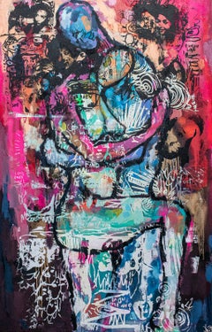 "Divinidad" - Pintura abstracta/figurativa de colores en técnica mixta