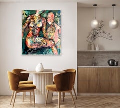"Evolve & Wait"- Richly Colorful, Figurative/Abstract Mixed Media Painting