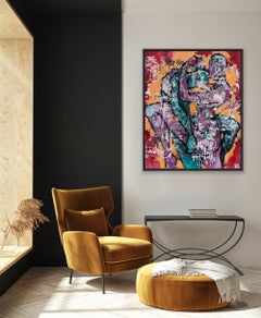 "Fear Not, I'm Here"- Colorful, Figurative/Abstract Mixed Media Painting
