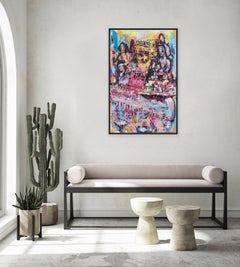 "The Night Was There"- Colorful, Figurative/Abstract Mixed Media Painting