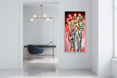 "Voyeur"- Vibrantly Colorful, Figurative/Abstract Mixed Media Painting