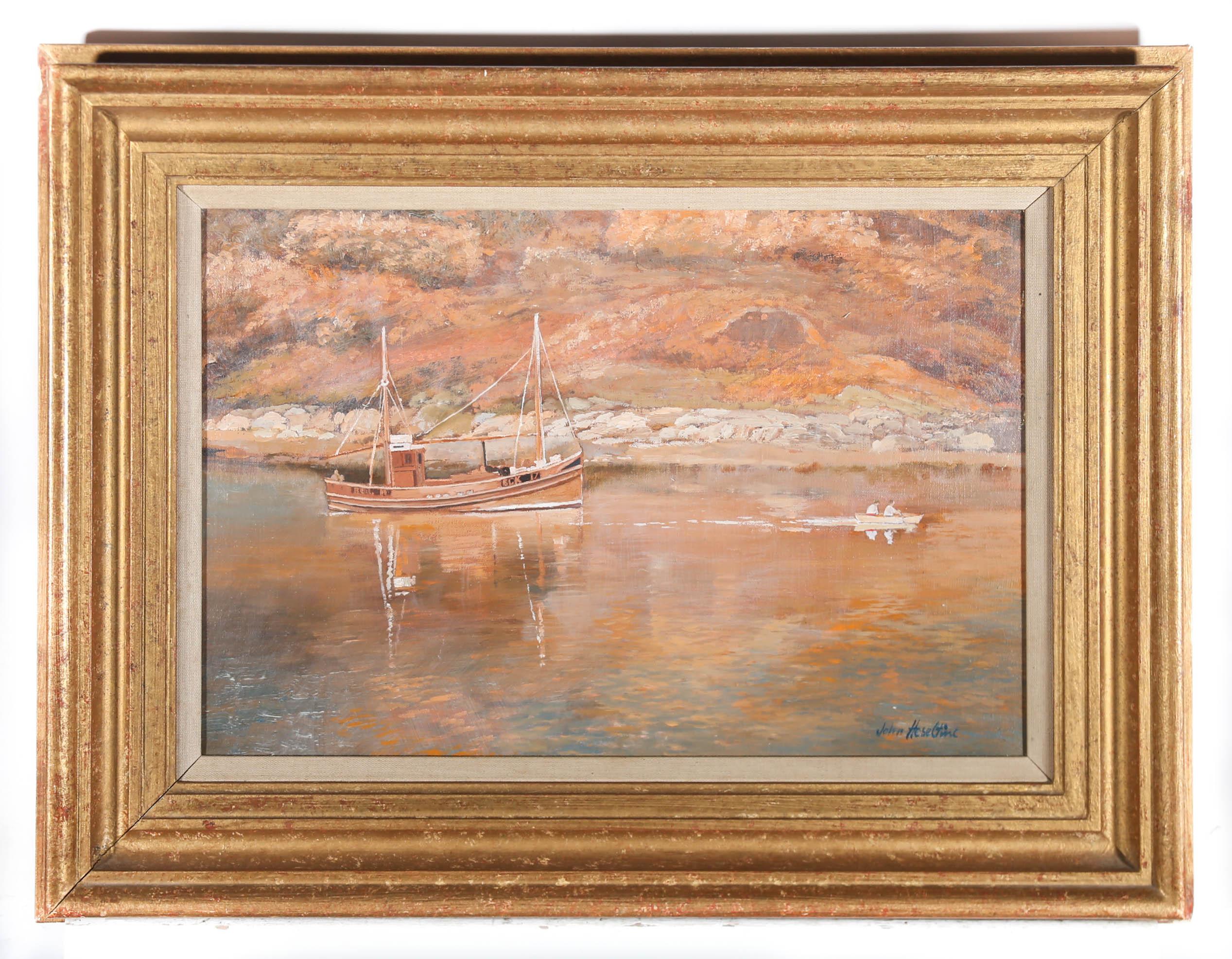 John Heseltine (1923-2016) - 20th Century Oil, Fishing Boat at Sunset For Sale 2