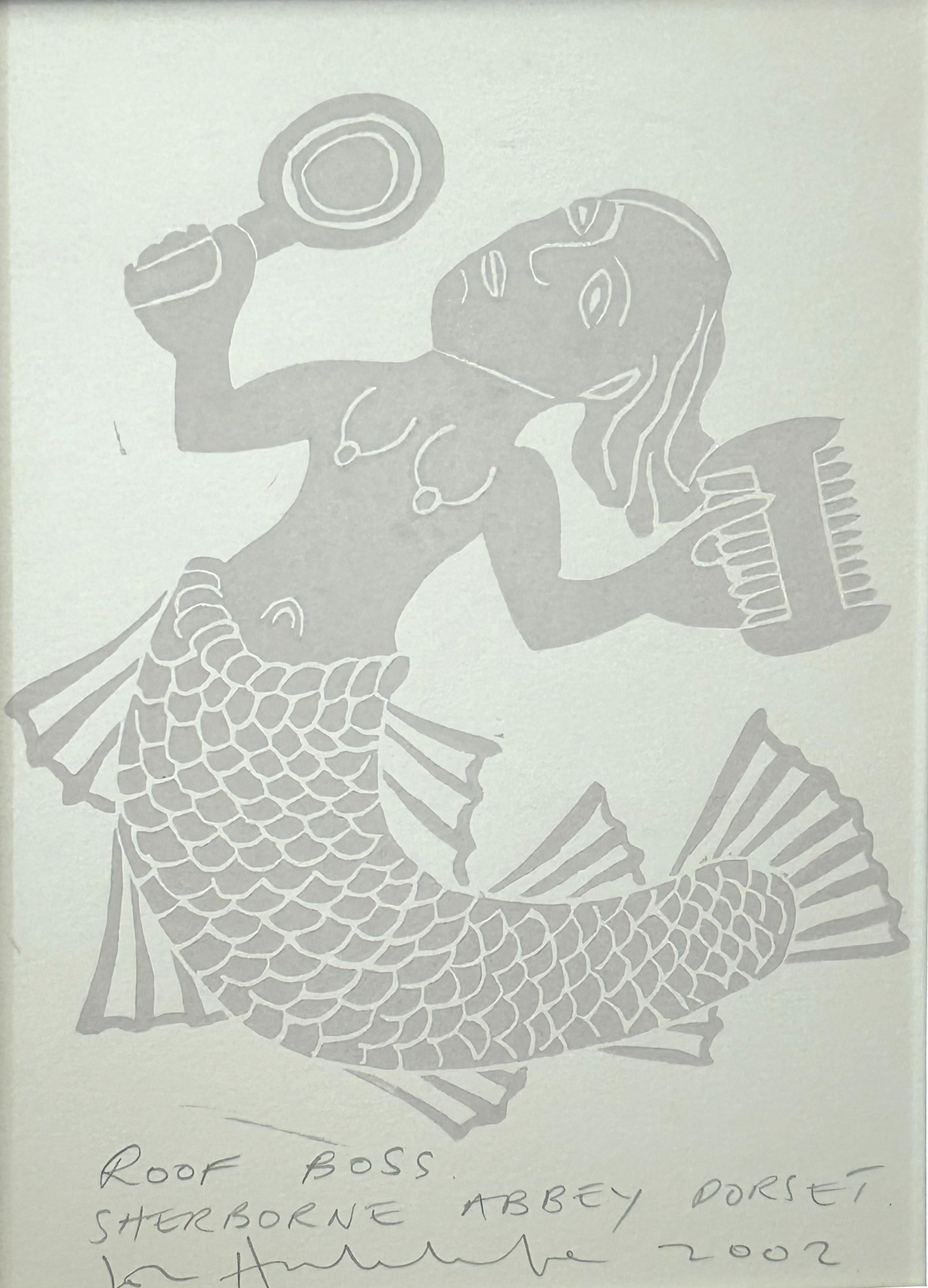 John Hinchcliffe Figurative Print - Roof Boss Sherborne Abbey Dorset