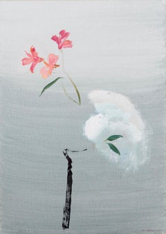 Darker Shade of White, 1985 - Minimalist White and Grey Flower Oil Painting