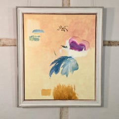 Black Sunflower and Distant Meadow - oil painting, still life, landscape, floral