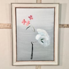 Darker Shade of White - oil painting, still life, flower, grey and pink
